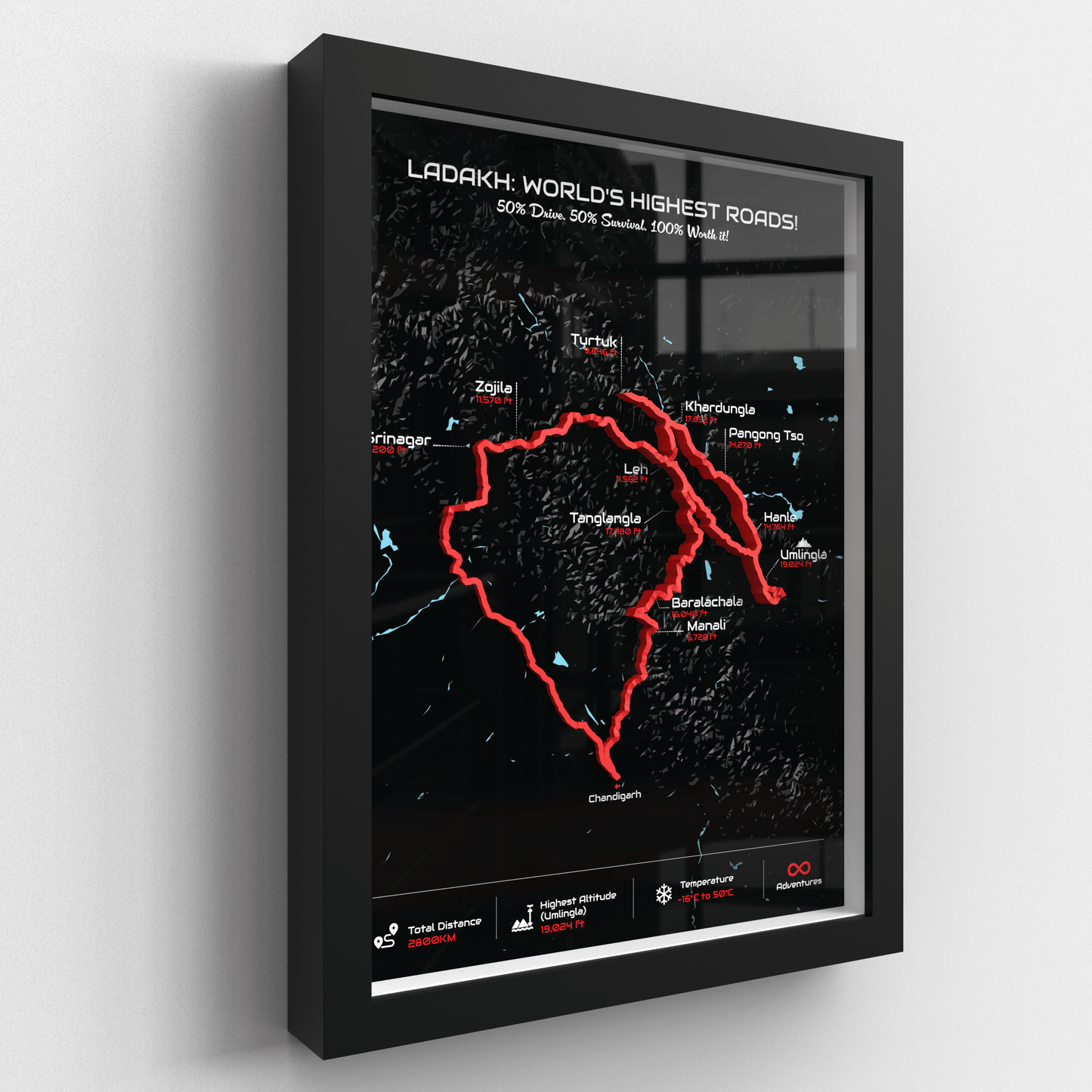 Grand Ladakh Circuit – Signature 3D Route Frame | Premium Black