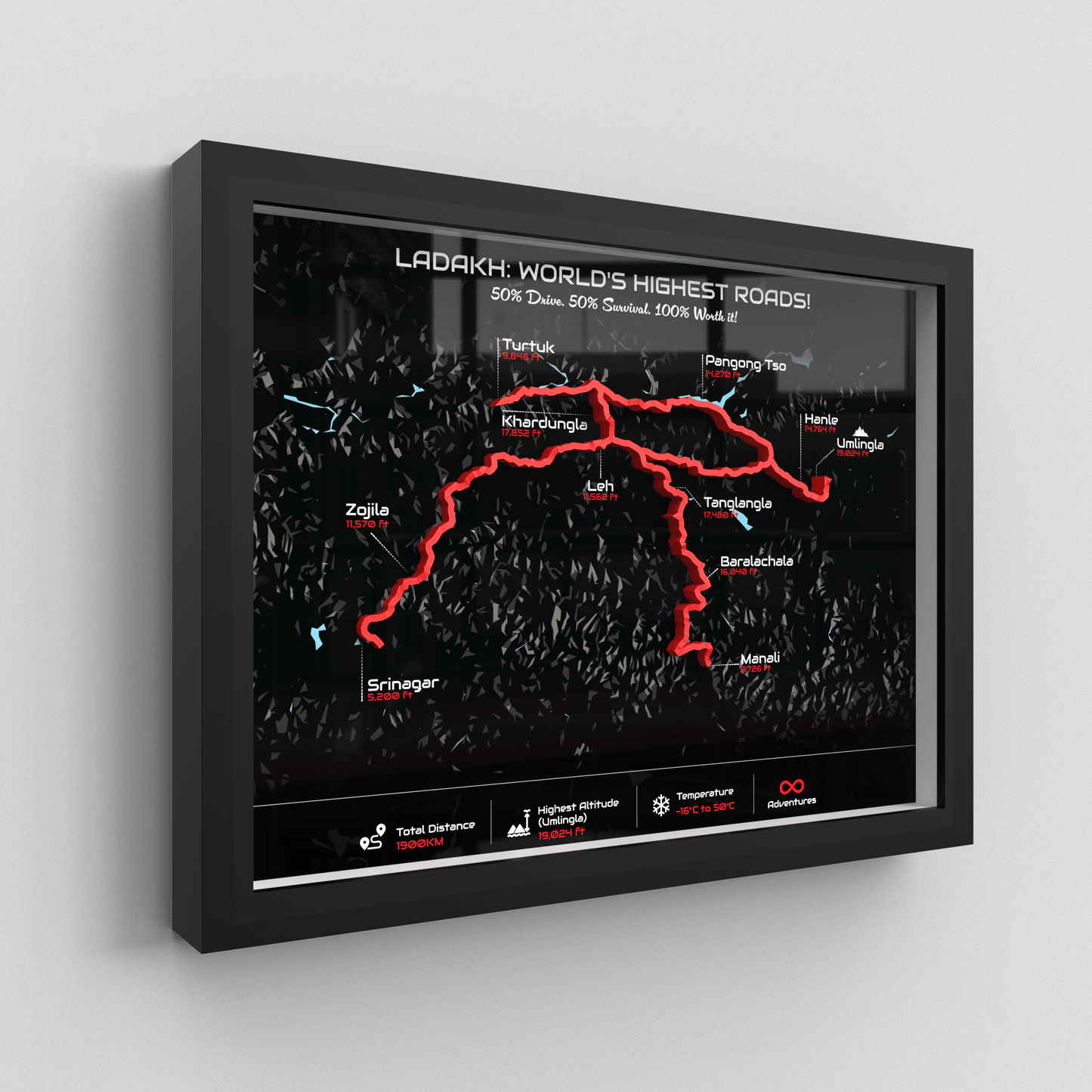 Ladakh Circuit – Signature 3D Route Frame | Premium Black