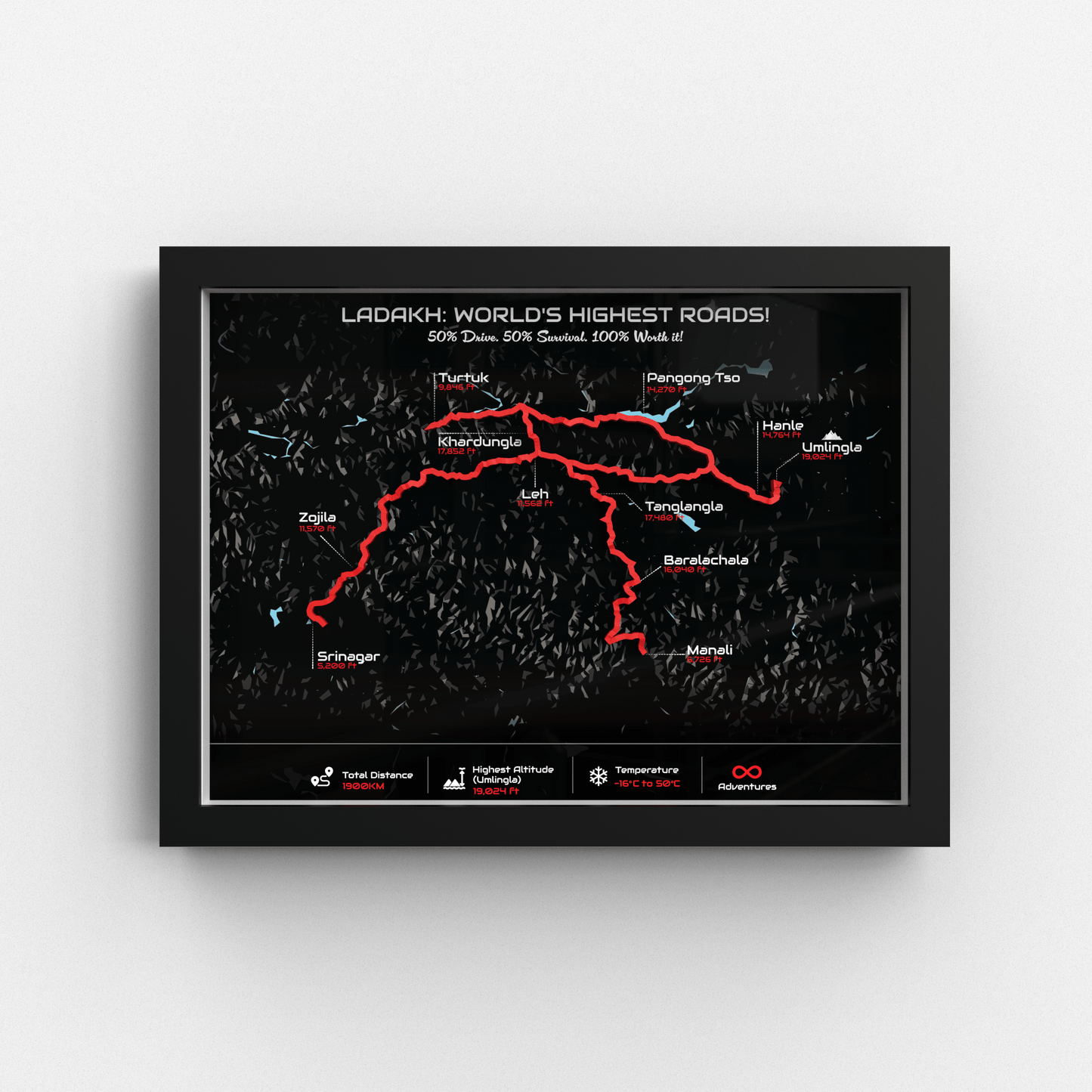 Ladakh Circuit – Signature 3D Route Frame | Premium Black