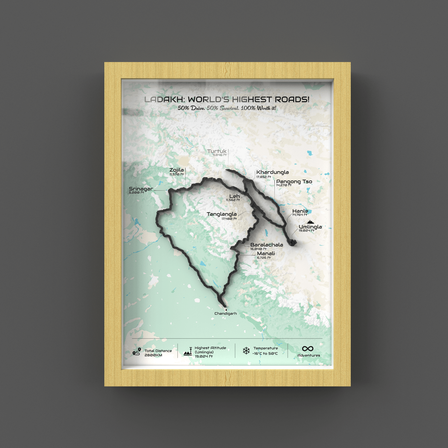 Grand Ladakh Circuit – Signature 3D Route Frame | Heritage Wood