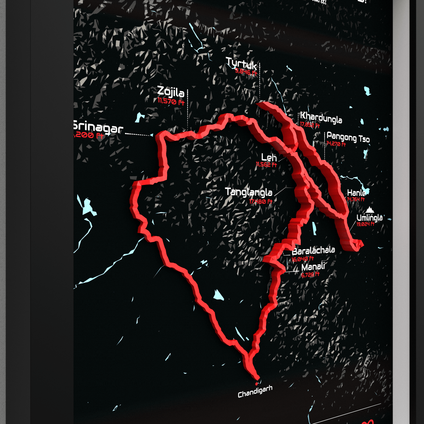 Grand Ladakh Circuit – Signature 3D Route Frame | Premium Black