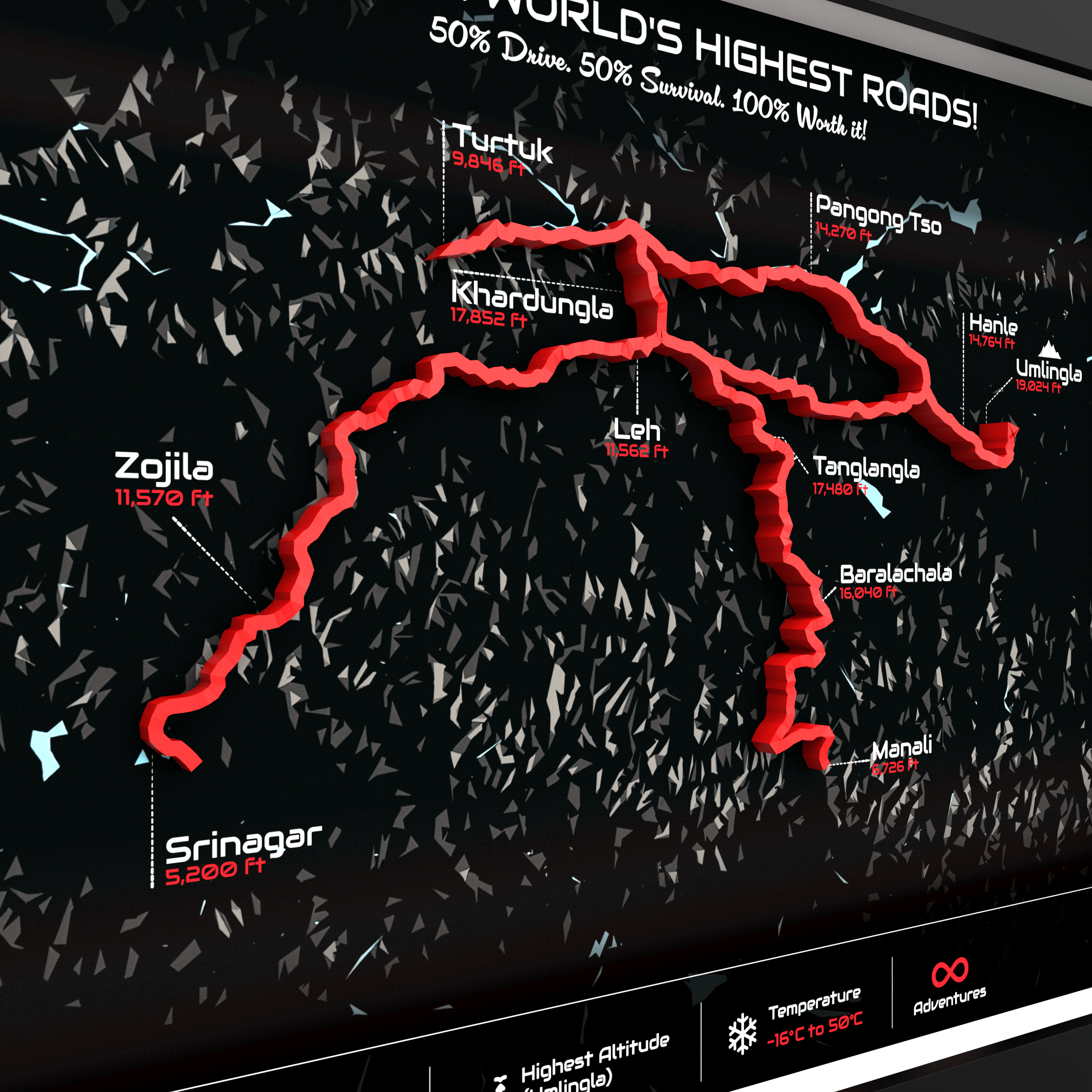 Ladakh Circuit | Premium Black 3D Route Frame for Himalayas