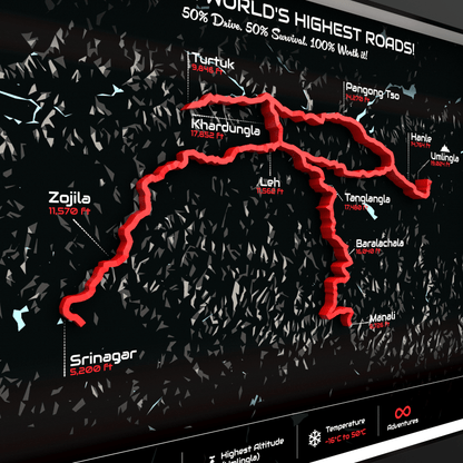 Ladakh Circuit – Signature 3D Route Frame | Premium Black