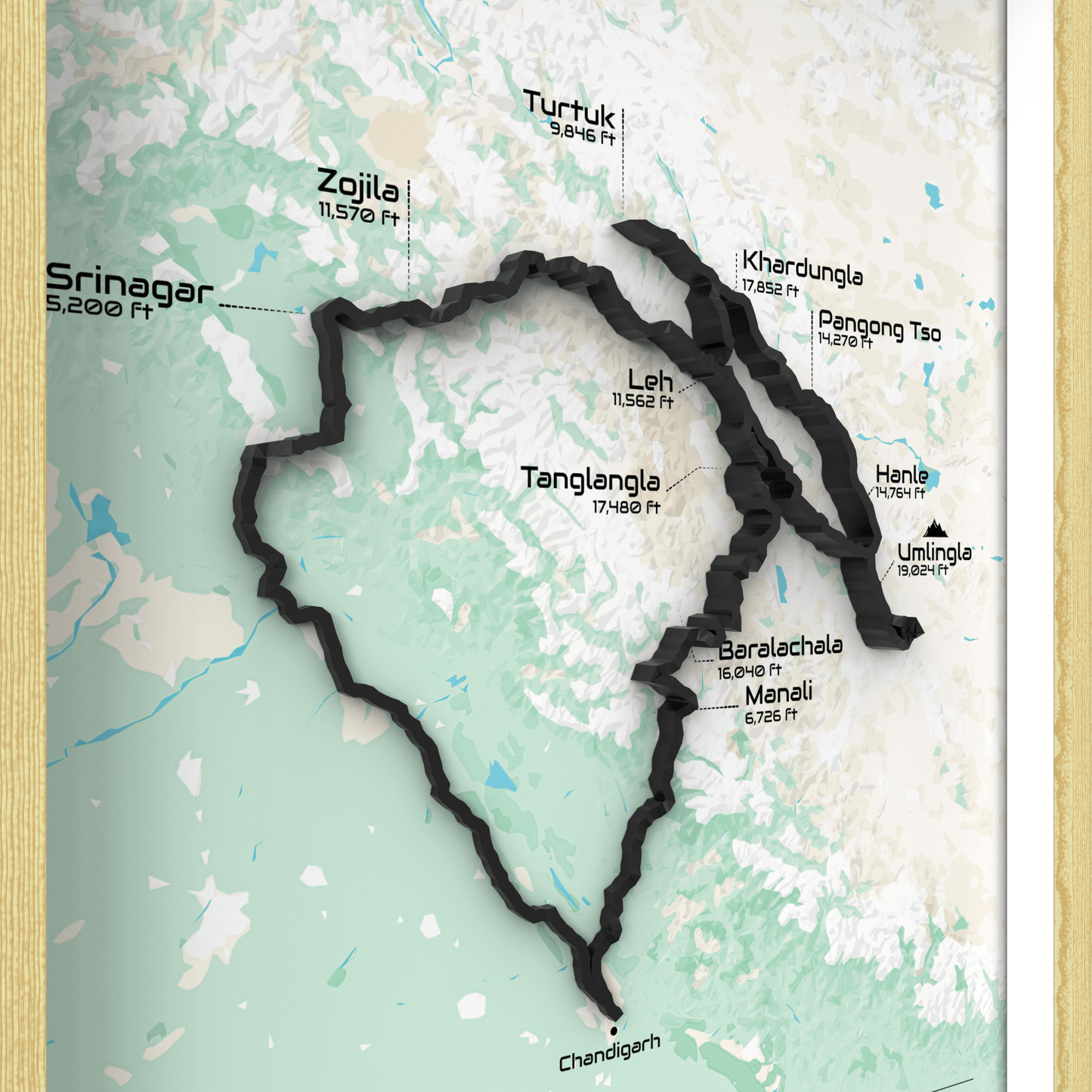 Grand Ladakh Circuit – Signature 3D Route Frame | Heritage Wood