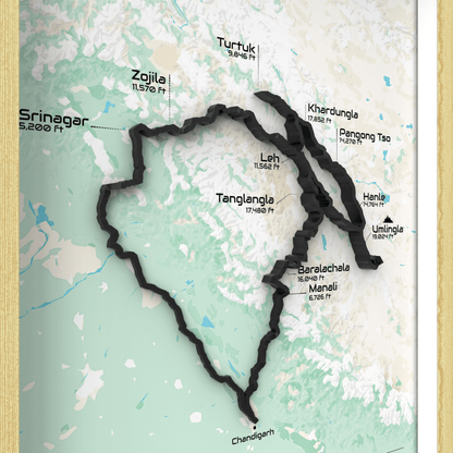 Grand Ladakh Circuit – Signature 3D Route Frame | Heritage Wood