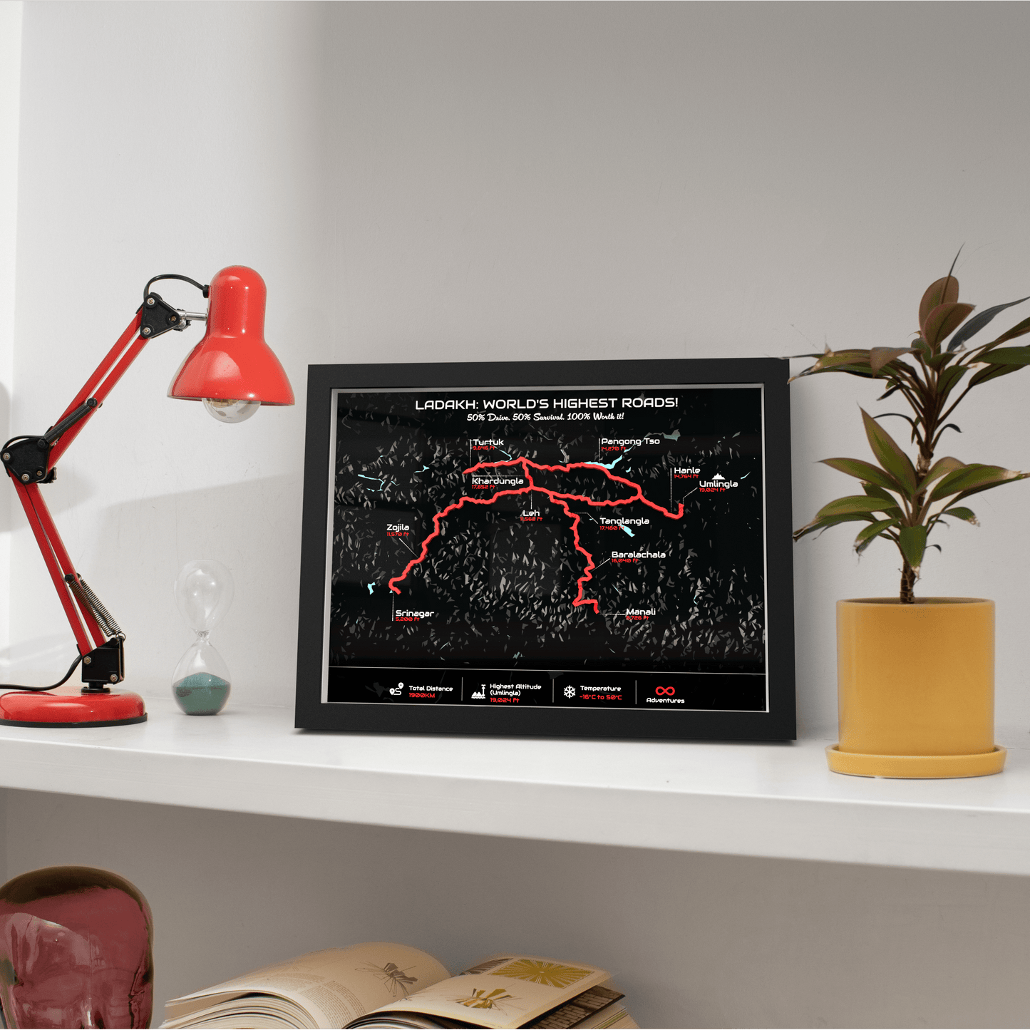 Ladakh Circuit – Signature 3D Route Frame | Premium Black