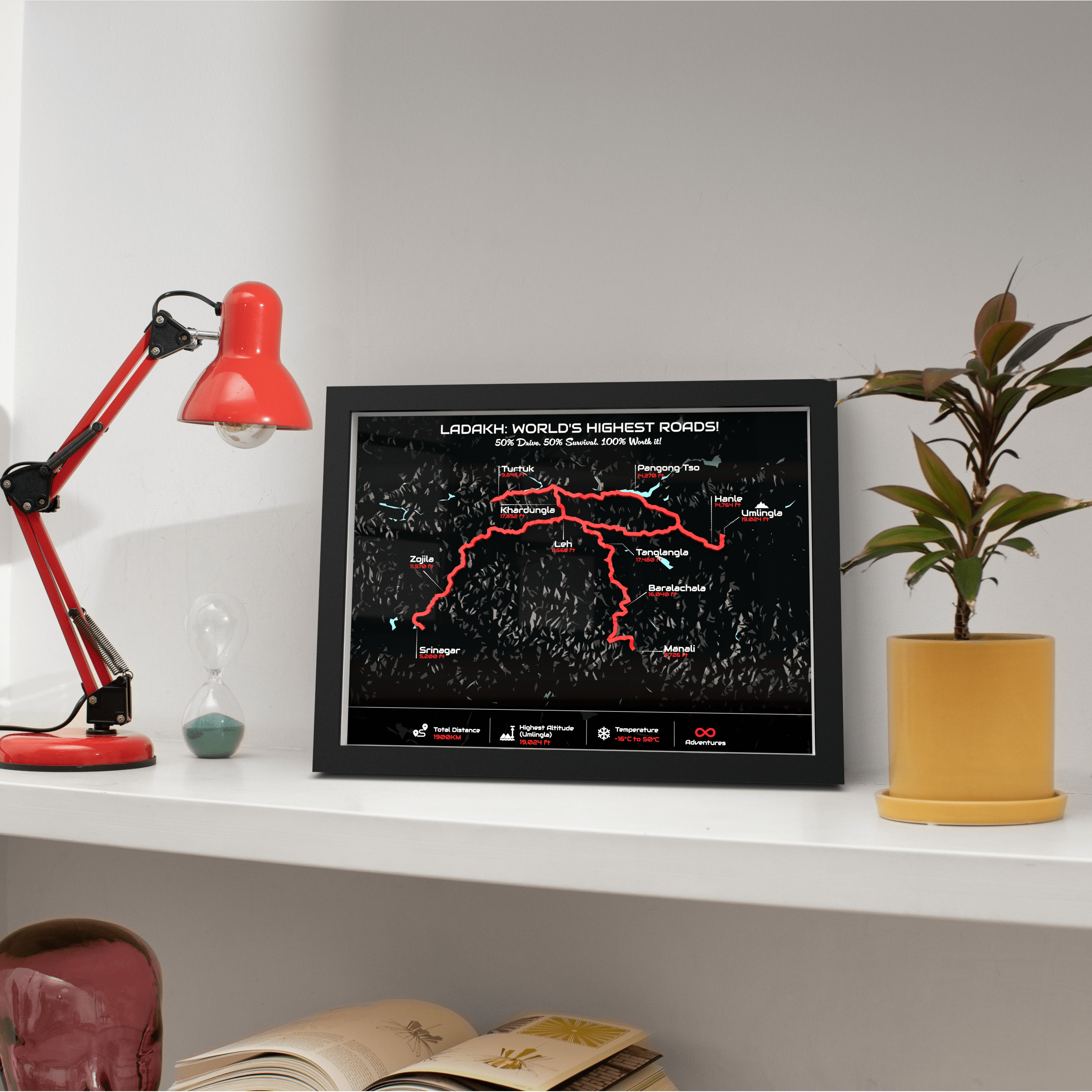 Ladakh Circuit | Premium Black 3D Route Frame for Himalayas