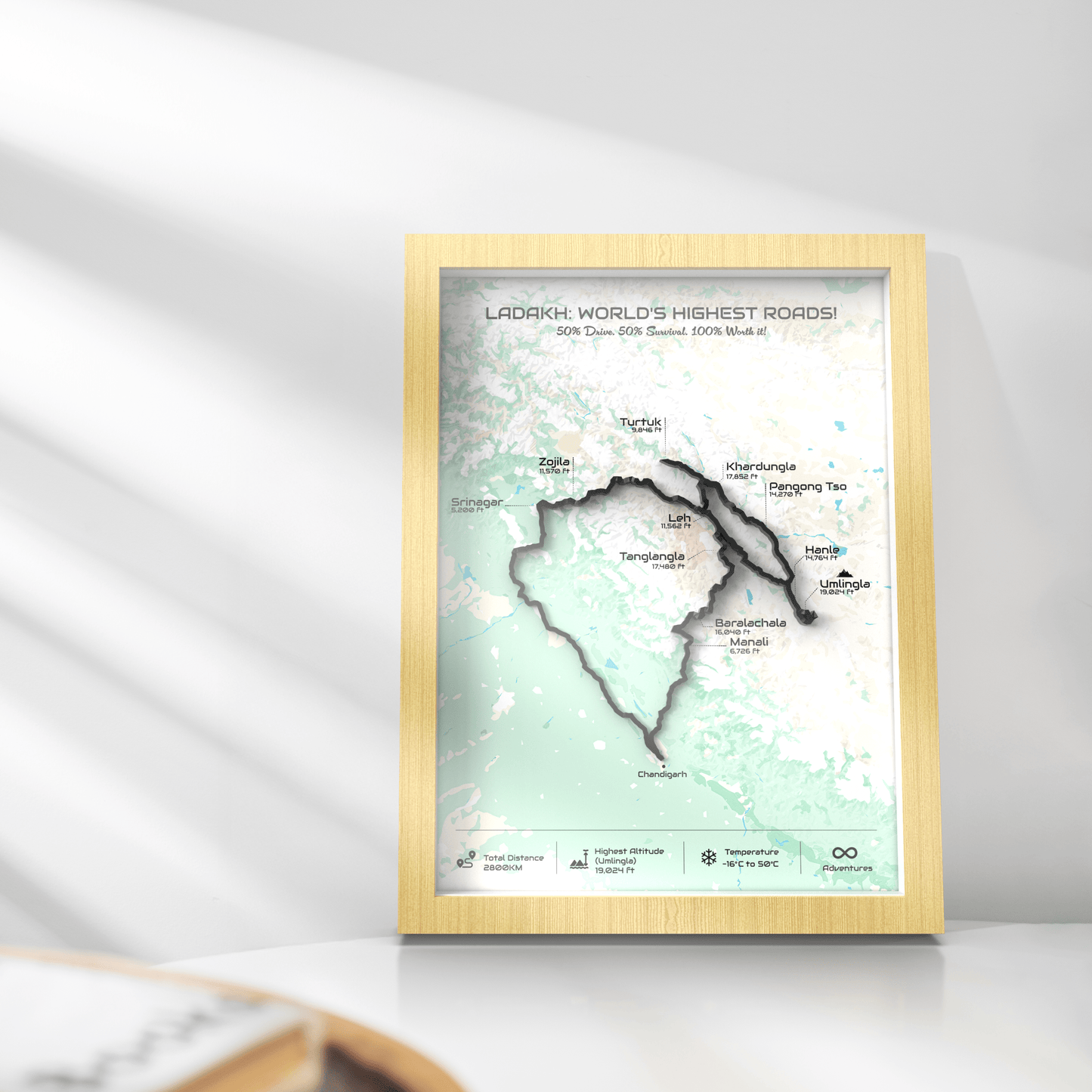 Grand Ladakh Circuit – Signature 3D Route Frame | Heritage Wood