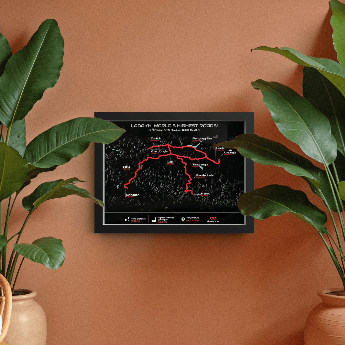Ladakh Circuit – Signature 3D Route Frame | Premium Black