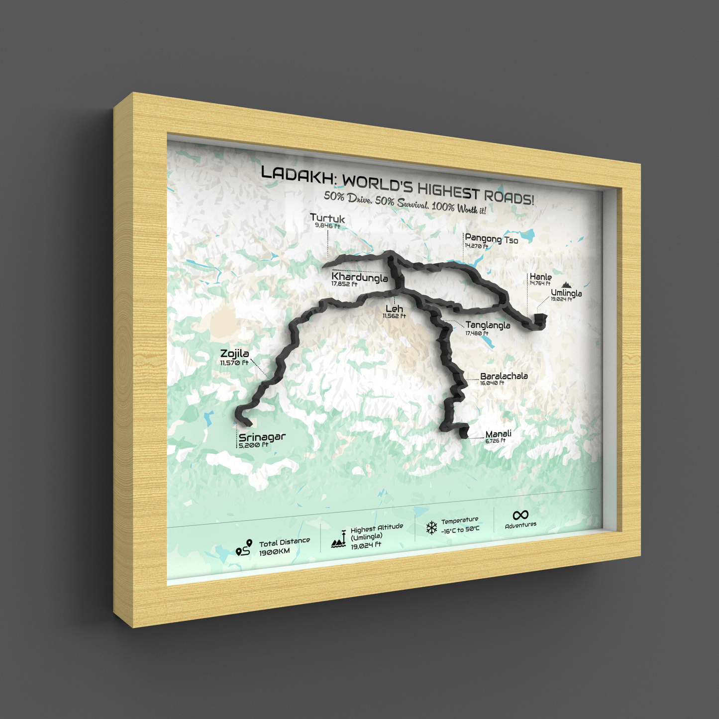 Ladakh Circuit – Signature 3D Route Frame | Heritage Wooden