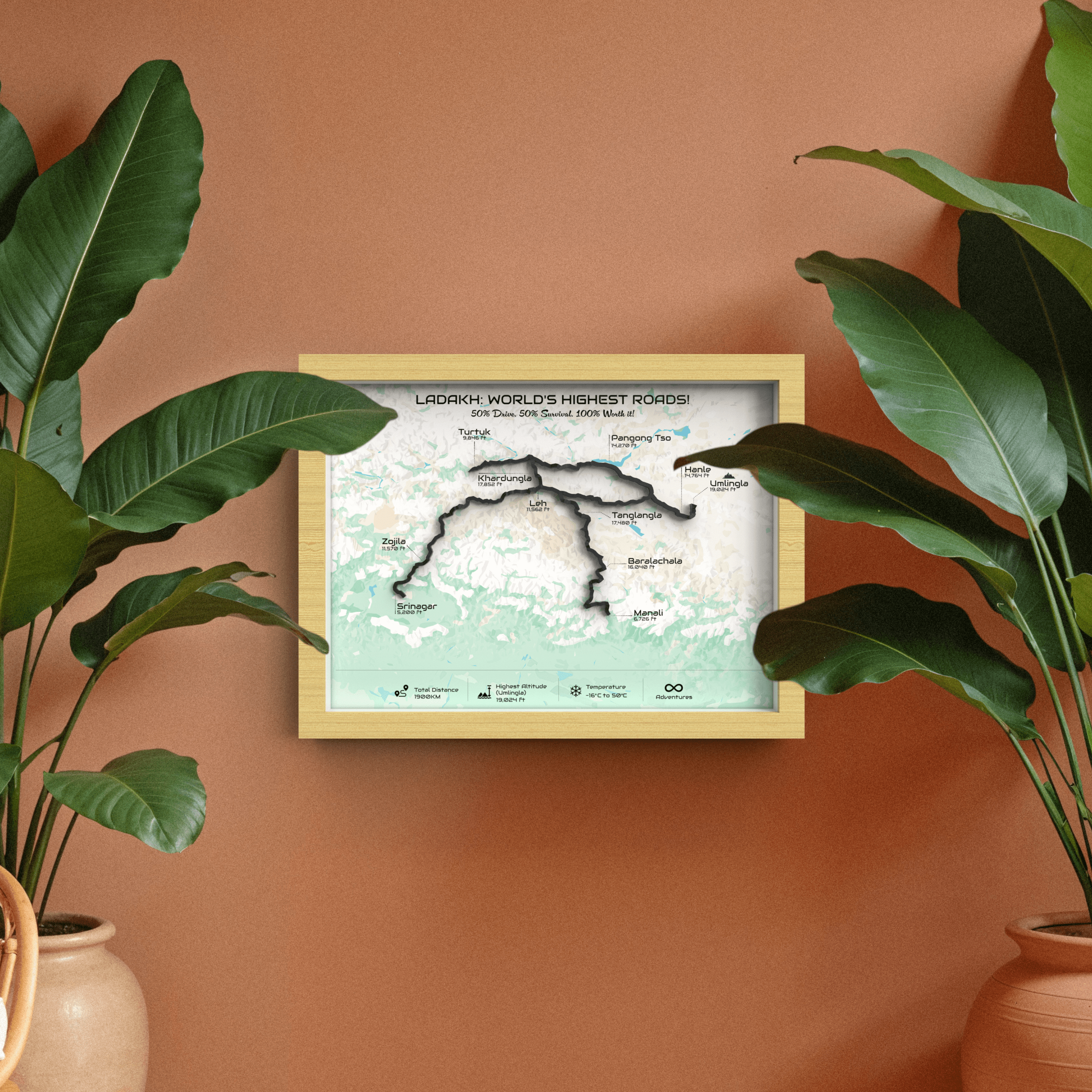 Ladakh Circuit | Handcrafted 3D Route Frame in Heritage Wood