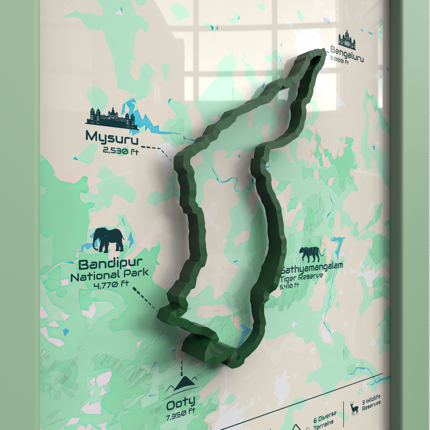 Ooty - Pop-Out 3D Route Frame | Nilgiri Green