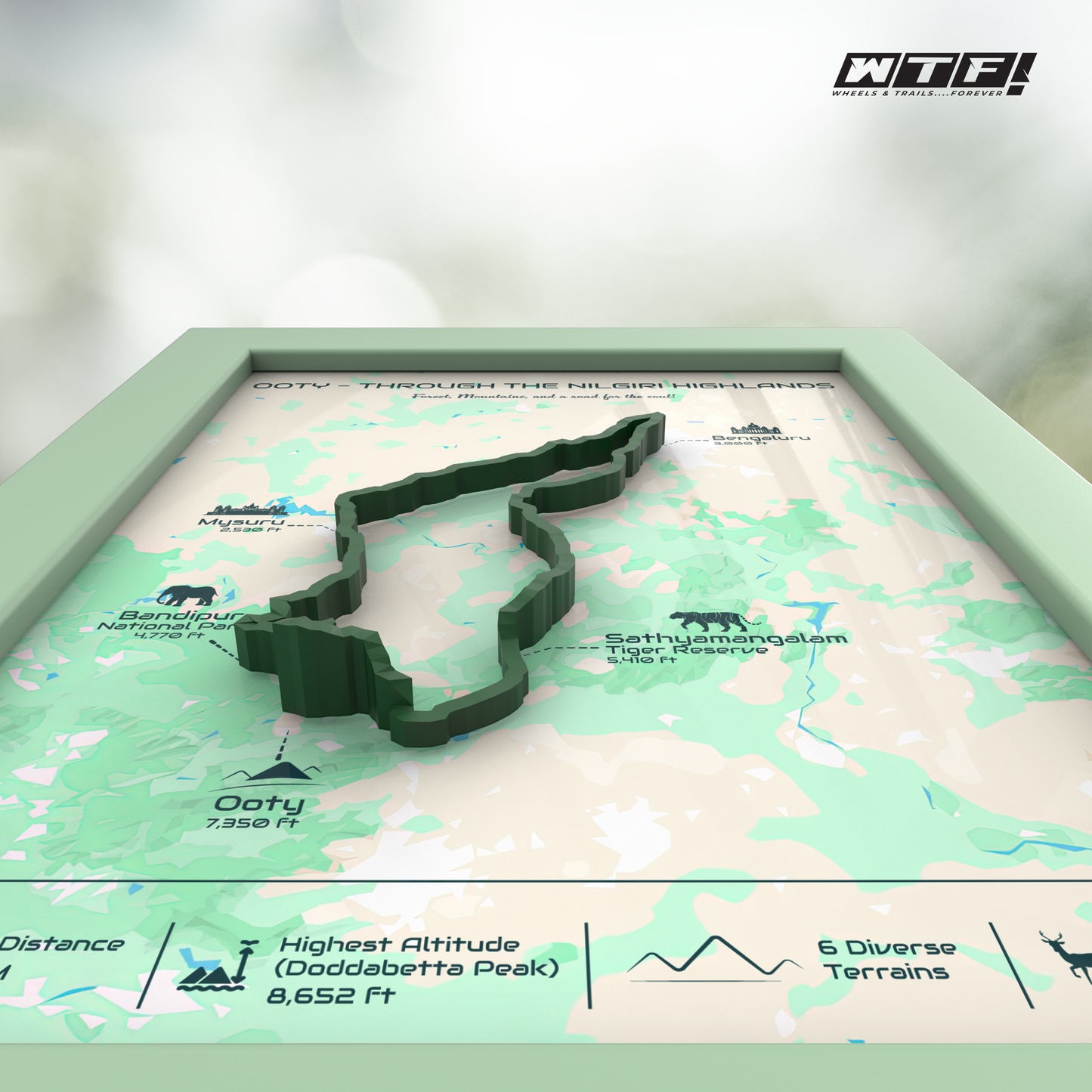 Ooty - Pop-Out 3D Route Frame | Nilgiri Green