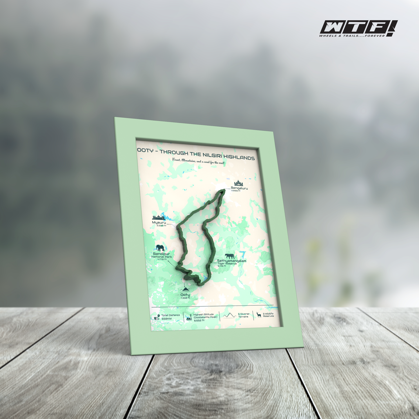Ooty - Pop-Out 3D Route Frame | Nilgiri Green