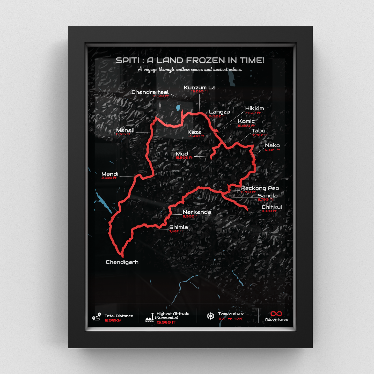 Spiti Circuit - Signature 3D Route Frame | Premium Black